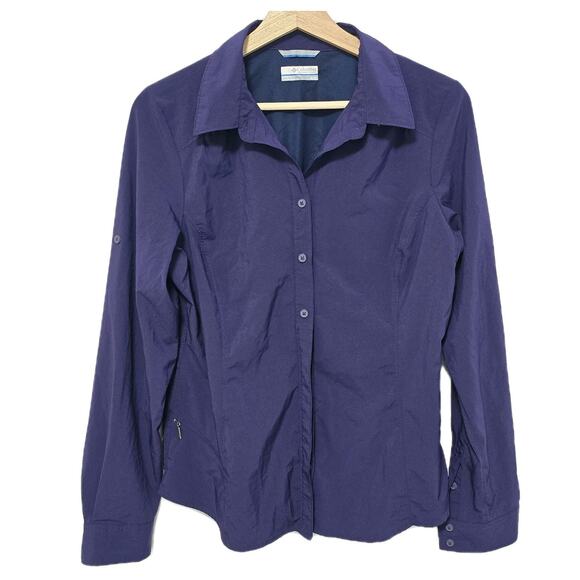 Columbia PFG Omni-Shade Purple Snap Shirt Women M Fishing Hiking UV SPF - Picture 1 of 7